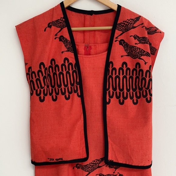 Vintage Harwood Steiger “Six Quail” Silk Screened Cotton Cocktail Party Dress - Picture 2 of 10